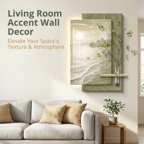 Sandstone 3D Wall Art with LED Lights, Modern Sculpture for Home Decor