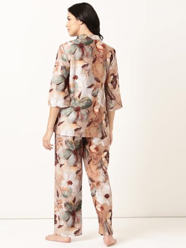 Image of STORIES OF BANNO'S SWAGGER Premium Poly Muslin Floral Co-Ord Set for Women | Soft Pajama Set | Elegant Printed Nightwear Lounge Outfit | Trendy Casual Wear Co-Ord Set