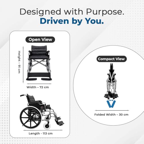 Image of Hero Ecomed - Winn 301 H Manual Wheelchair | Heavy-Duty Foldable Mobility Chair with Antimicrobial & Fire-retardant Upholstery | 150 kg Capacity | Self Use & Attendant Use Wheelchair