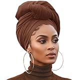 XTREND 1 Piece Head Wrap for Women Solid Color Toroidal Turban Fashion Headband Extra Wide Full Head Coverage Bandana Soft Breathable Turban for Women (Coffee)