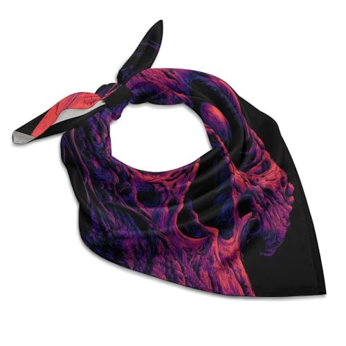Evil Skull Purple Art Silk Like Head Scarf for Women Bandana for Hair Wrapping Fashion Accessory Square Hair Scarves 18
