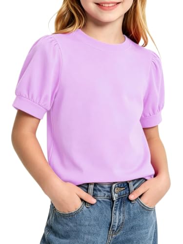 Image of Girls' Puff Sleeve Cotton T-Shirt Cute Summer Tops for Girls