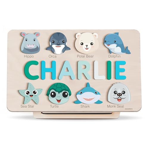 Animals Puzzle for Baby Girl and Boy, Handmade Custom Name Puzzle, Personalized Gifts for Baby, First Christmas Gift, Baby Gift, Personalized Wooden Name Puzzle with Cute Animals, Wood Toys