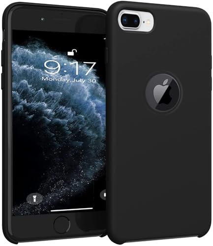 Image of VONZEE Liquid Silicone Soft Back Cover for iPhone 7 Plus Case, Shockproof Slim Camera & Full Body Protection Non Yellowing Cover with Microfiber Lining & Logo Cut (5.5 Inch) -Black