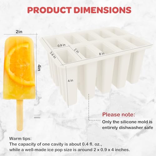 Image of 10-Cav Popsicle Molds, Silicone Ice Pop Mold for DIY Frozen Treats | with 10 Reusable Sticks, 50 Wooden Sticks, 50 Storage Bags, Funnel, Brush, Recipe, Make Healthy Pops, Smoothies, Juice