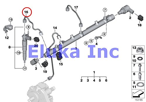 BMW Genuine High pressure accumulator/injector/line Pressure Hose Assembly X5 3.5d X5 35dX 335d