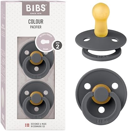 BIBS Colour Soother 2-Pack, BPA Free Dummy Pacifier, Round Nipple. Natural Rubber Latex, Size 2 (6-18 Months), Coral/Ruby