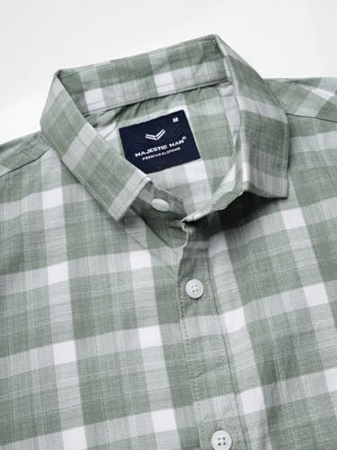 Image of Majestic Man Men's Slim Fit Premium Pure Cotton Plaid Check Half Sleeve Casual Shirt