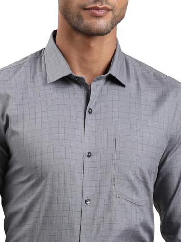 Image of Turtle Men 100% Cotton Slim Fit Checkered Grey Formal Shirt