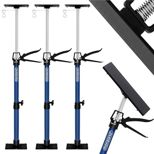 DEUBA® Set 3x Puntales Telescópicos Extensibles Obra Tensores Puerta Ajustables 50-115cm Puntal Tensor Poste Acero Placas Presión Goma Antideslizante Instalación Techo Paneles Pladur Carga 30kg