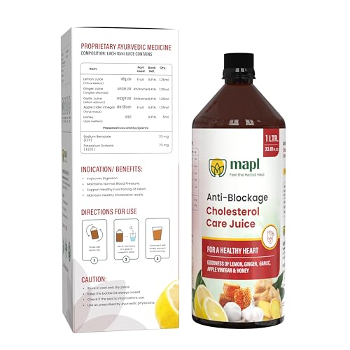 Image of MAPL Anti-Blockage Cholesterol Care Juice, 1 Litre, Natural Ayurvedic Heart Health Supplement with Lemon, Ginger, Garlic
