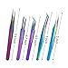 Rainbow Lash Tweezers Kit Tweezers for Eyelash Extensions Nail Art Ingrown Hair Craft Work Anti-Static Precision Stainless Steel Tweezers 5 Pcs