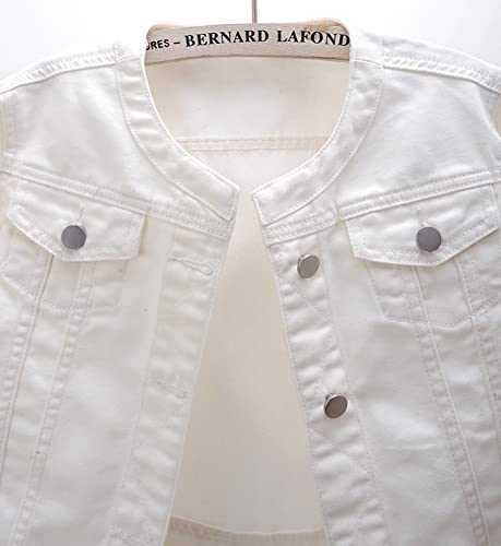 Kedera Women Denim Jacket Button Down Collarless 3/4 Sleeve Cropped Jean Jacket4