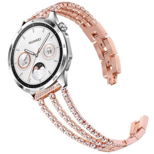 DEALELE Bands Compatible with Samsung Galaxy Watch 46mm / Galaxy 3 45mm, 22mm Bling Diamond Stainless Steel Metal Replacement Strap for Huawei Watch 4/4 Pro / 3/3 Pro / GT4 / GT3 46mm (Rosegold)