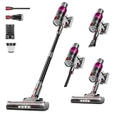 Clinkal Cordless Vacuum Cleaner - 40KPA Powerful Suction Cordless Stick Vacuum Cleaners for Home, Anti-Tangle Brush, Portable, 6-in-1 Rechargeable Vacuum for Pet Hair/Carpet/Hard Floor(Purple)