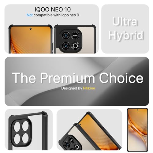 Image of Outlouders Back Cover for iQOO Neo 10 5G / Vivo Y300 GT 5G | Ultra Hybrid Transparent | Full Camera Protection | Raised Edge | Crystal Clear Bumper Case(Black)