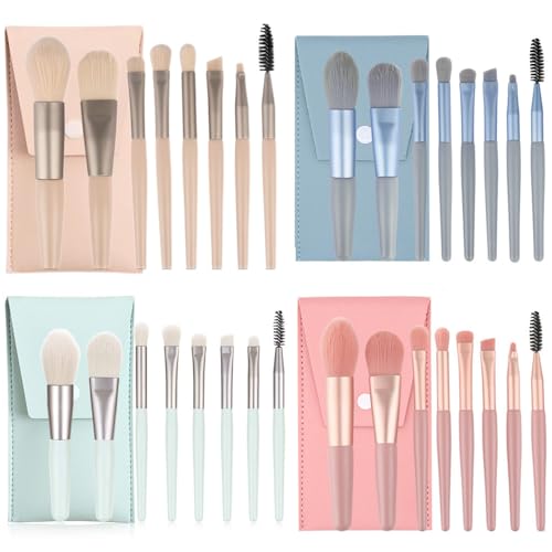 4 Sets 32PCS Mini Size Travel Makeup Brush Set Premium Synthetic Fiber Foundation Blush Concealer Eye Shadow Eyebrows Angled brush Lip Make up Brush With Storage Bag (4 Sets A)