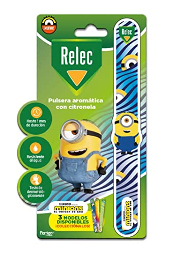 Relec Pulsera aromática con cintronela Minions con juguete extraible para actividades al aire libre, ofrece hasta 1 mes de duración