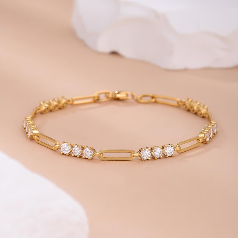 14K Gold over S925 Sterling Silver Circular Diamond Link Bracelet, Fashionable Pin Design with 1.8/2.1 Carat VVS1 D-Color Stones, Chic and Modern Gift for Women - Image 3
