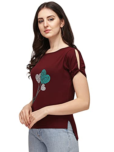 Image of DHRUVI TRENDZ Women's Regular Fit Tops | T Shirt for Women | Tops for Jeans for Women | Tops for Women | Western Tops for Women Stylish | T-Shirt for Women