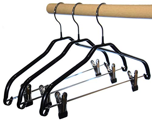 Hagspiel 5 St. Kleiderbügel aus Metall, schwarz beschichtet, mit Metallsteg und 2 verschiebbaren Metallklammern