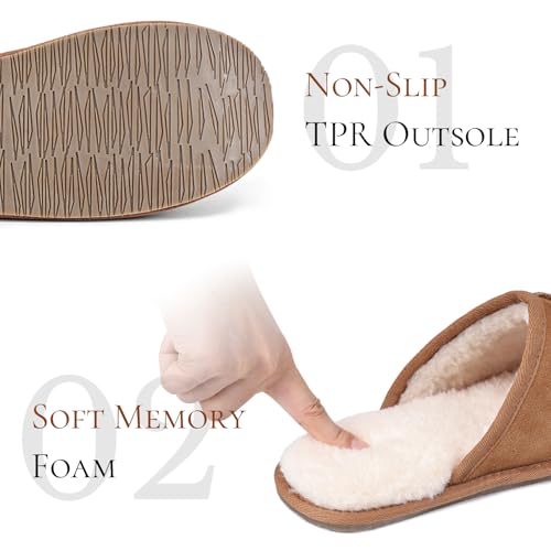 OOW Mens Slippers Genuine Suede House Slippers for Men Cozy Fuzzy Memory Foam Shoes Outdoor Non-Slip Fall Winter Footwear4