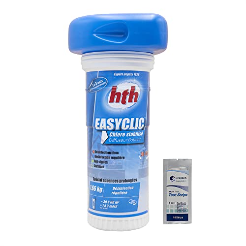 HTH EASYCLIC Chlore - Diffuseur Flottant 30-60m3-1,66kg | Chlore Lent Stabilisé Multiaction - Désinfection Régulière Multifonction Longue Durée avec Action Choc +...