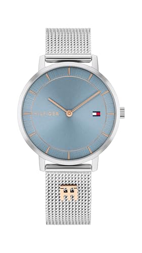 Tommy Hilfiger Zwei-Zeiger-Quarzwerk-Uhr für Damen mit Silbernes Edelstahl-Mesh-Gliederarmband - 1782738