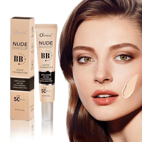 O'CHEAL BB Cream with SPF 50+ | Full Coverage Tinted Moisturizer with Buildable Concealer Powder Foundation, Oil-Free, Hydrating & Matte Finish | Vegan, Cruelty-Free, for All Skin Types(Natural)