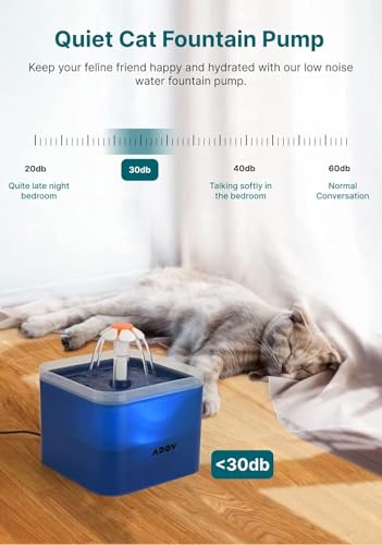 Cat Water Fountain for Drinking, 2L Automatic Pet Water Dispenser with LED Water Level Window, Ultra Silent with Activated Carbon Filter, Fresh and Hygienic Pet Fountain for Cat, Dogs - Grey - Image 3
