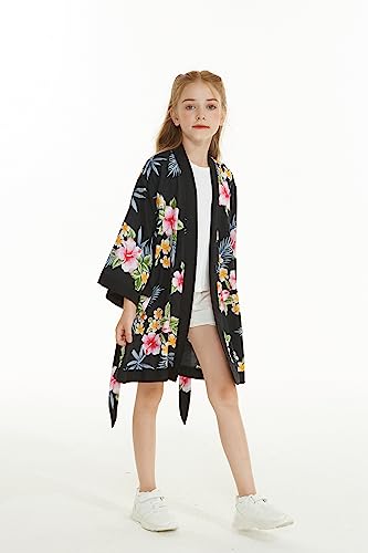 Girl Hawaiian Beach Luau Wrap Kimono Dress in Hibiscus Blue4