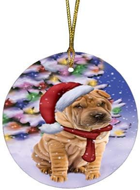 Christmas Express Delivery Red Truck Running Shar Pei Dogs Round Flat Ornament - Pet Decorative Hanging Ornaments for Christmas X-mas Tree Decorations - 2.75" Round Christmas Ornament