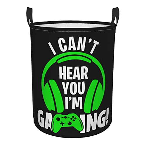 Headphones And Gamepad Round Laundry Hamper Storage Basket Toys Clothes Organizer Bin For Home Bathroom Bedroom Dorm Nursery, 38L