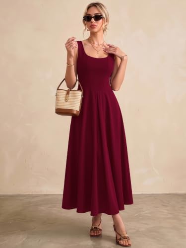 Image of Solid Fit and Flared Round Neck Midi Dress for Women's & Girl's