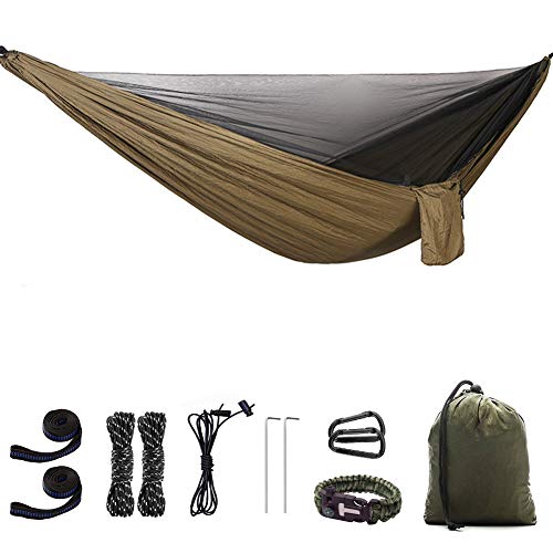 LiDCH Hamaca de camping con mosquitera ligera, fácil de montar, doble hamaca para colgar la cama, para exteriores, viajes, senderismo, playa, mochilero, patio, verde