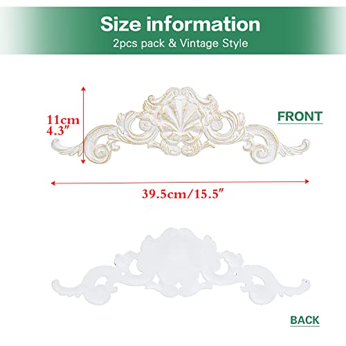 Sungmor 2Pc Cast Iron Fleur De Lis Wall Decor, Vintage Ornate Metal Flower Scrolled Wall Pediments Decor, 15.5" Long Carved Appliques Onlays, Wall Door Cabinet Mantel Topper Corner Carving Decals #TOP6