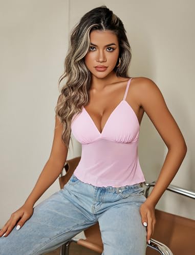 Image of Avidlove Bralettes for Women Mesh Tank Top Slim Y2K Camisole See Through Sheer Bralette Party Club Top