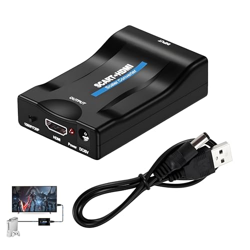 HDMI to SCART Converter Adaptor, 1080P HD Video Audio Convert to Analog SCART CVBS Signal, HDMI to SCART Adapter Support PAL/NTSC USB Cable Powered Compatible with PS3 PS4 SKY DVD PC Blu-Ray Old TV