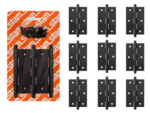 Kit 9 Dobradiças Porta Madeira ou Janela Stam Preto Fosco Pino Bo...