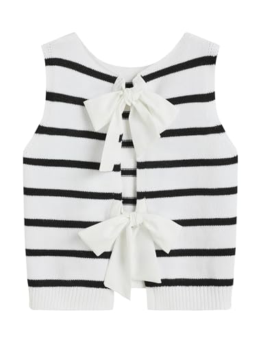ZAFUL Sweater Vest Top for Women Casual Cropped Bow Tie Back Sleeveless Sweaters Knitted Tank Tops 2025