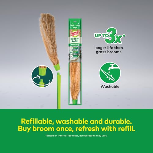 Image of Scotch-Brite XL No-Dust Broom with Long Handle |Flat Fiber Jhadu for Fine Dust & Hair, Reaches All Corners | Multipurpose Floor, Cobweb & Ceiling Cleaner | No Back Strain.