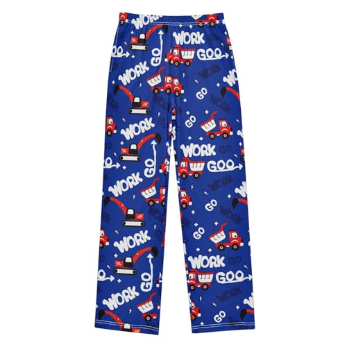 ZZXXB Cartoon Bulldozer Boys Long Pants Soft Trousers Elastic Waist Kids Lounge Bottoms with Pockets S-XL - Main Image