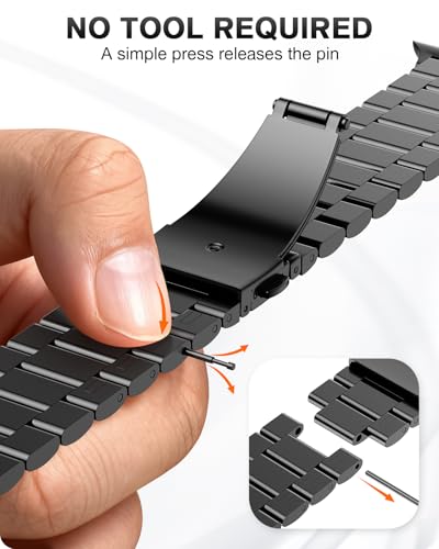 Image of EPULY Metal Band Compatible with Apple Watch Bands for Men 49mm 46mm 45mm 44mm 42mm, Business Stainless Steel Strap for iWatch Series 11 10 9 8 7 6 5 4 3 2 1, SE3 2 1, Ultra3 2 1, No Tools Required