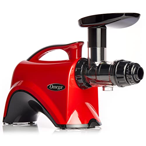 Omega Juicer Premium Vegetable and Fruit Juice Extractor and Nutrition System Makes Nut Milks Baby Food and Sorbets, Adjustable Pressure Settings 80-RPM Slow Masticating Juicer, 150-Watts, Red