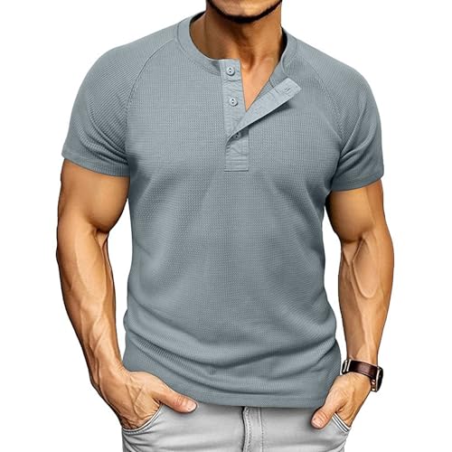 Men Quarter Button Waffle Henry Shirt Thin Urban Style Fashion Golf T Shirts Summer Loose Trendy Sport Pullover Top2