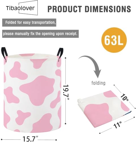 Image of Baby Laundry Basket Baby Nursery Hamper Kids Laundry Basket Toy Storage Bin for Boys Room Decor Gift Baskets for Bedroom Bathroom(Pink Cow)