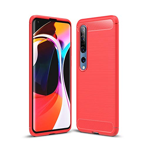 Coque Xiaomi Mi 10 et 10 Pro rouge en texture fibre de carbone
