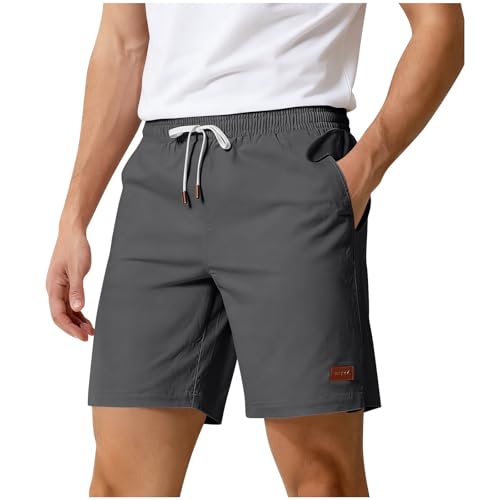 Cambkatl Men's Straight Leg Linen Beach Shorts, Lightweight Summer Elastic Waist Loose Business Casual Shorts with Pockets