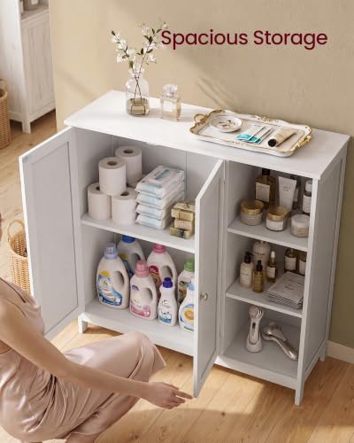 Image of VASAGLE Bathroom Floor Cabinet, Freestanding Storage with 2 Doors | MDF Organizer, Adjustable Shelves, 35.4 x 11.8 x 31.5 inches, Cloud White, SIREN Collection UBBK070WB01S