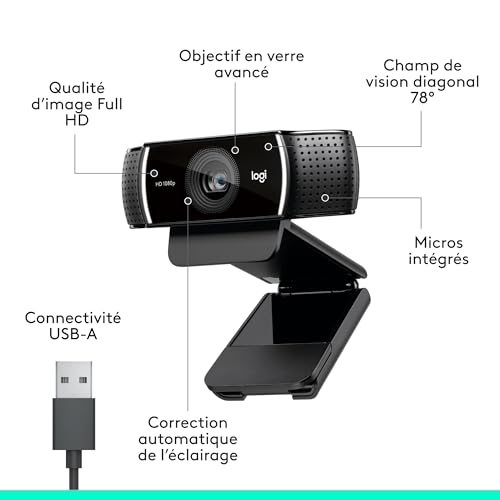 Webcam 1080p Logitech Pro - Coloris noir C922 Noir